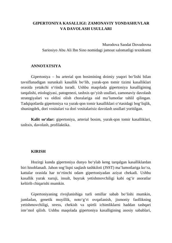 Gipertoniya kasalligi: