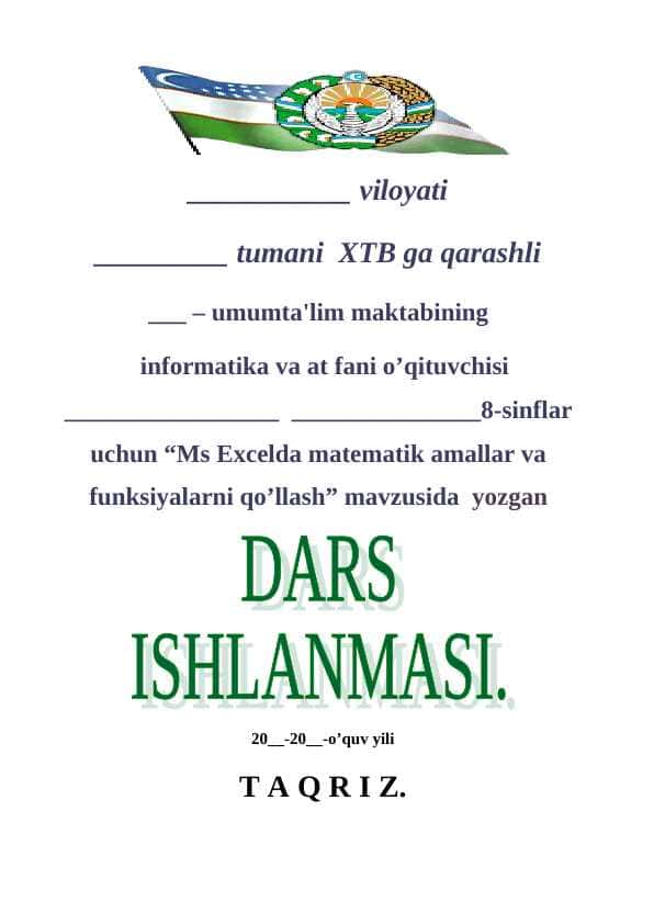MS EXCELDA MATEMATIK AMALLAR VA FUNKSIYALAR
