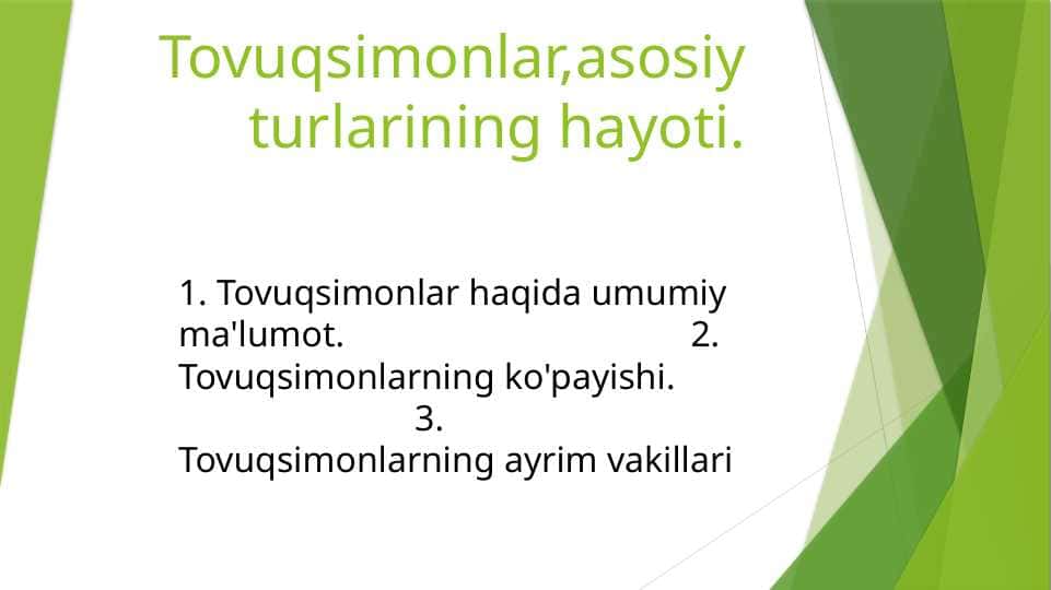 Tovuqsimonlar,asosiy turlarining hayoti