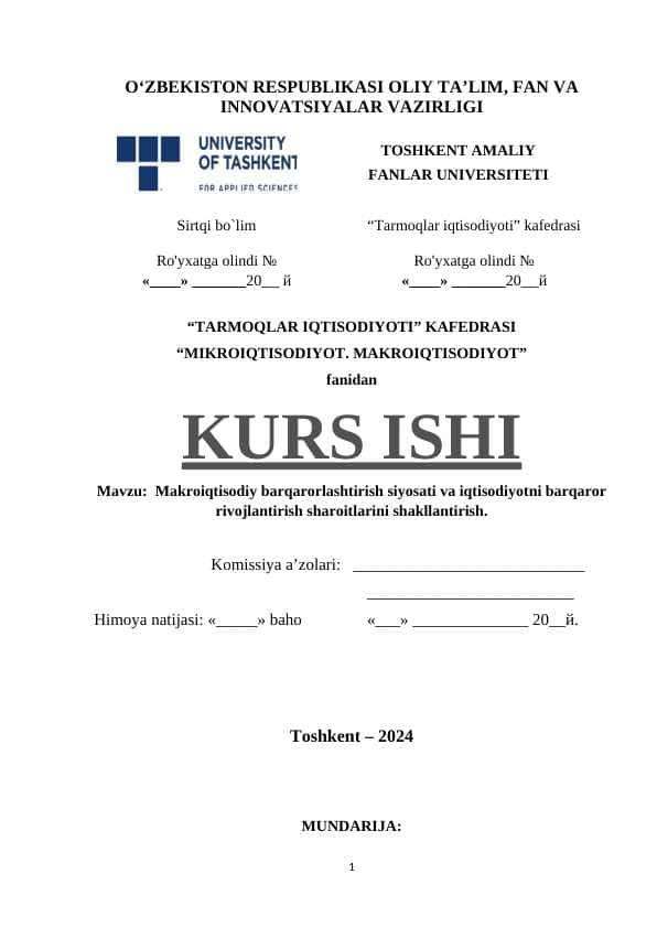 Makroiqtisodiy barqarorlashtirish siyosati va iqtisodiyotni barqaror rivojlantirish sharoitlarini shakllantirish