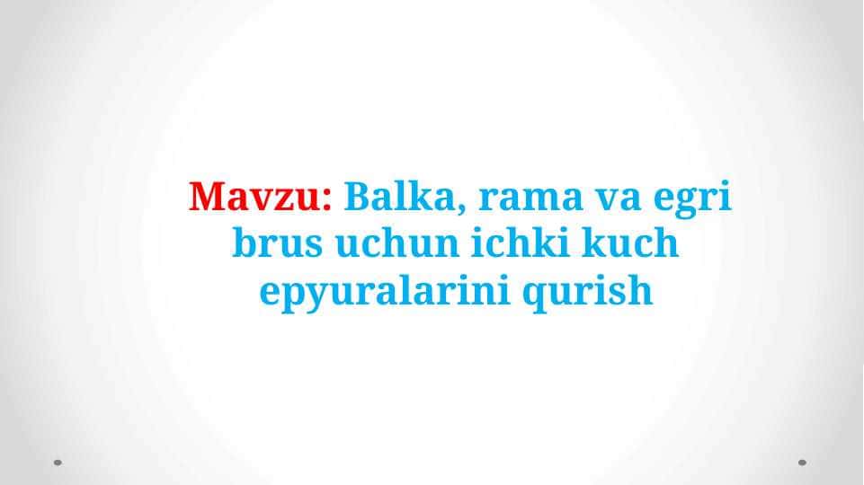 Balka, rama va egri brus uchun ichki kuch epyuralarini qurish