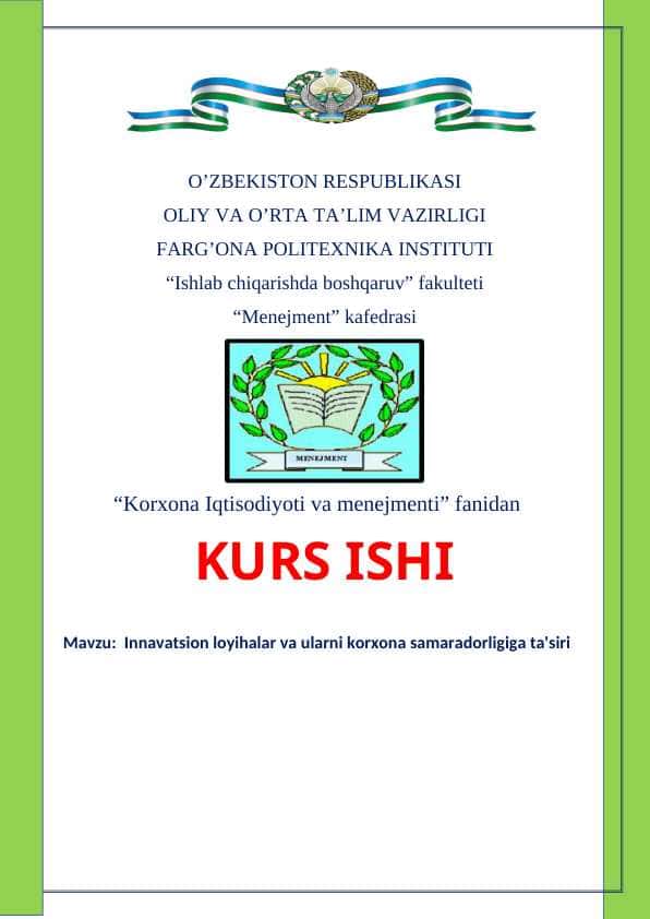 Innovatsion loyihalar va ularni korxona samaradorligiga ta'siri