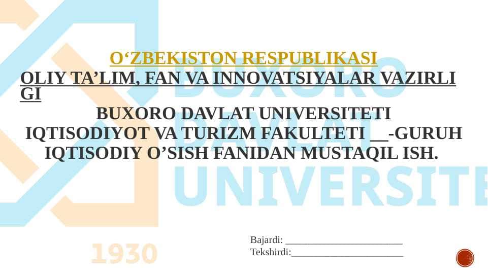 O’zbekiston Respublikasining 2030-yilgacha iqtisodiy o’sish strategiyasi