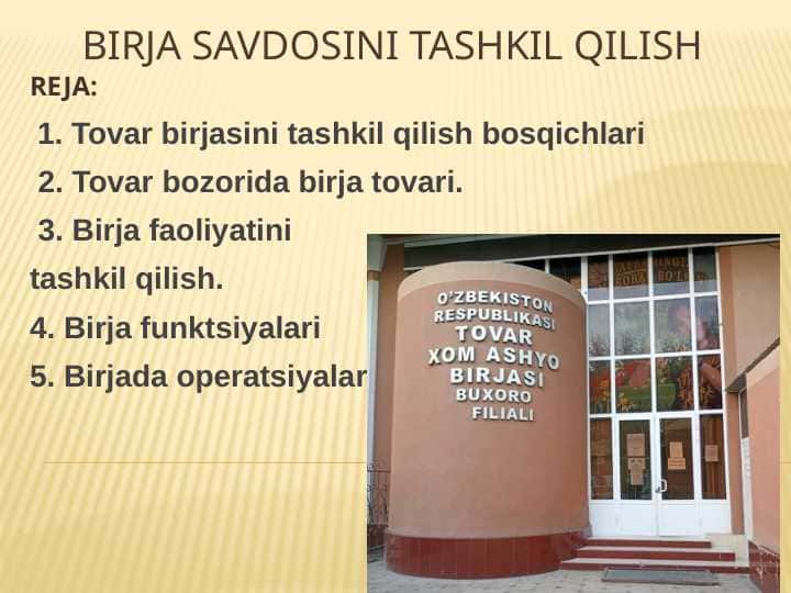 Birja savdosini tashkil qilish