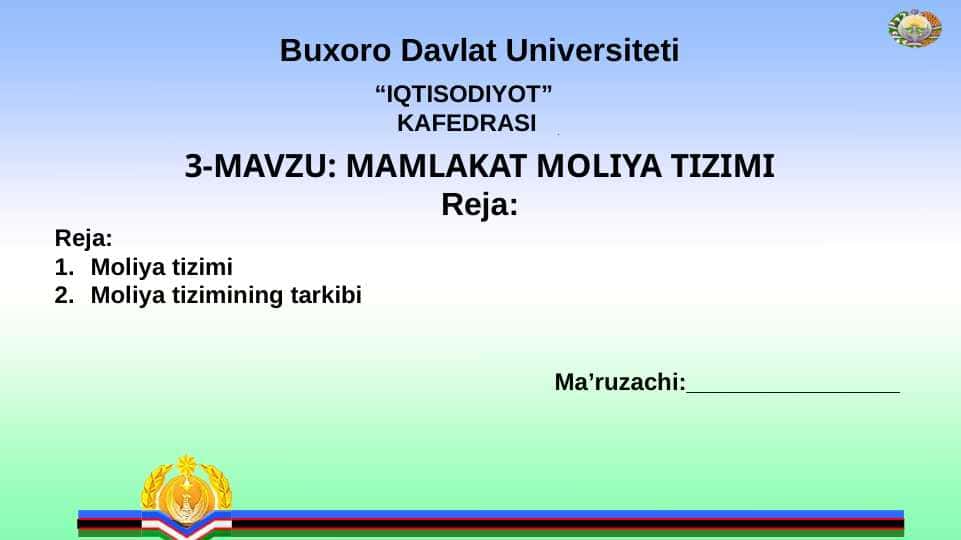 MAMLAKAT MOLIYA TIZIMI