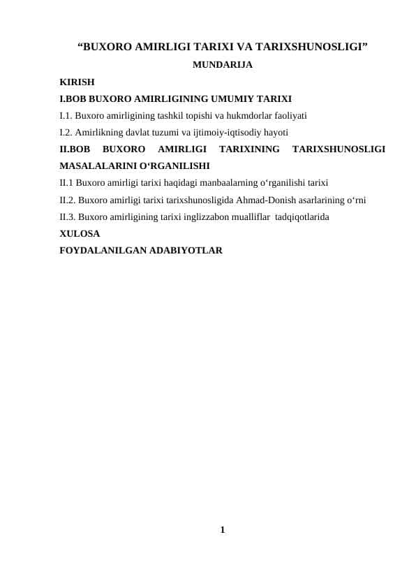 Buxoro amirligi tarixi va uning tarixshunosligi