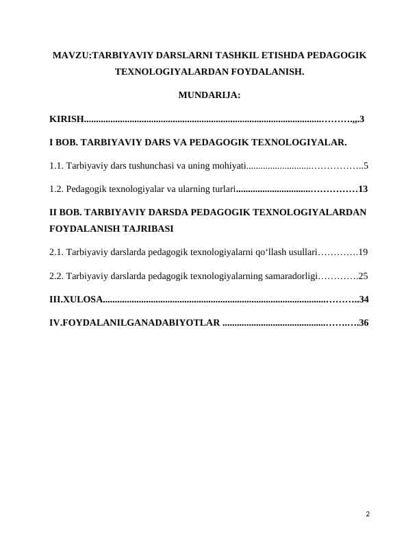 TARBIYAVIY DARSLARNI TASHKIL ETISHDA PEDAGOGIK TEXNOLOGIYALARDAN FOYDALANISH.