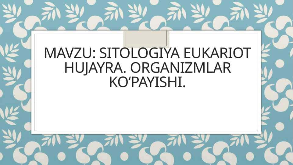 Eukariot hujayra. Organizmlar koʻpayishi.