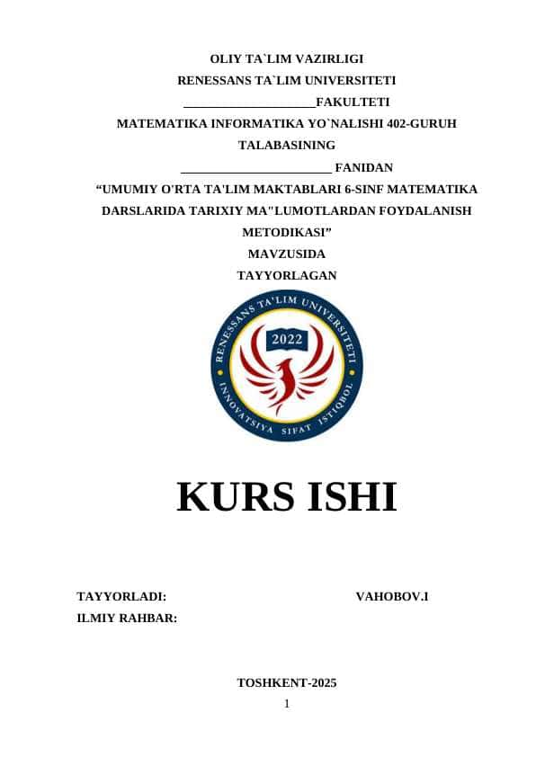 UMUMIY O'RTA TA'LIM MAKTABLARI 6-SINF MATEMATIKA DARSLARIDA TARIXIY MA"LUMOTLARDAN FOYDALANISH METODIKASI