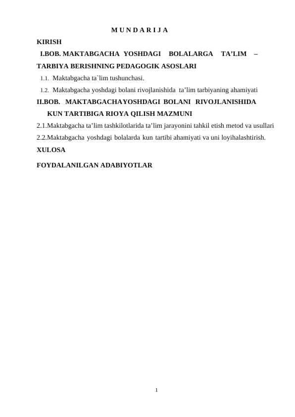 MAKTABGACHA TA'LIM TASHKILOTLARIDA KUN TARTIBI PEDAGOGIK FAOLIYATLARNI