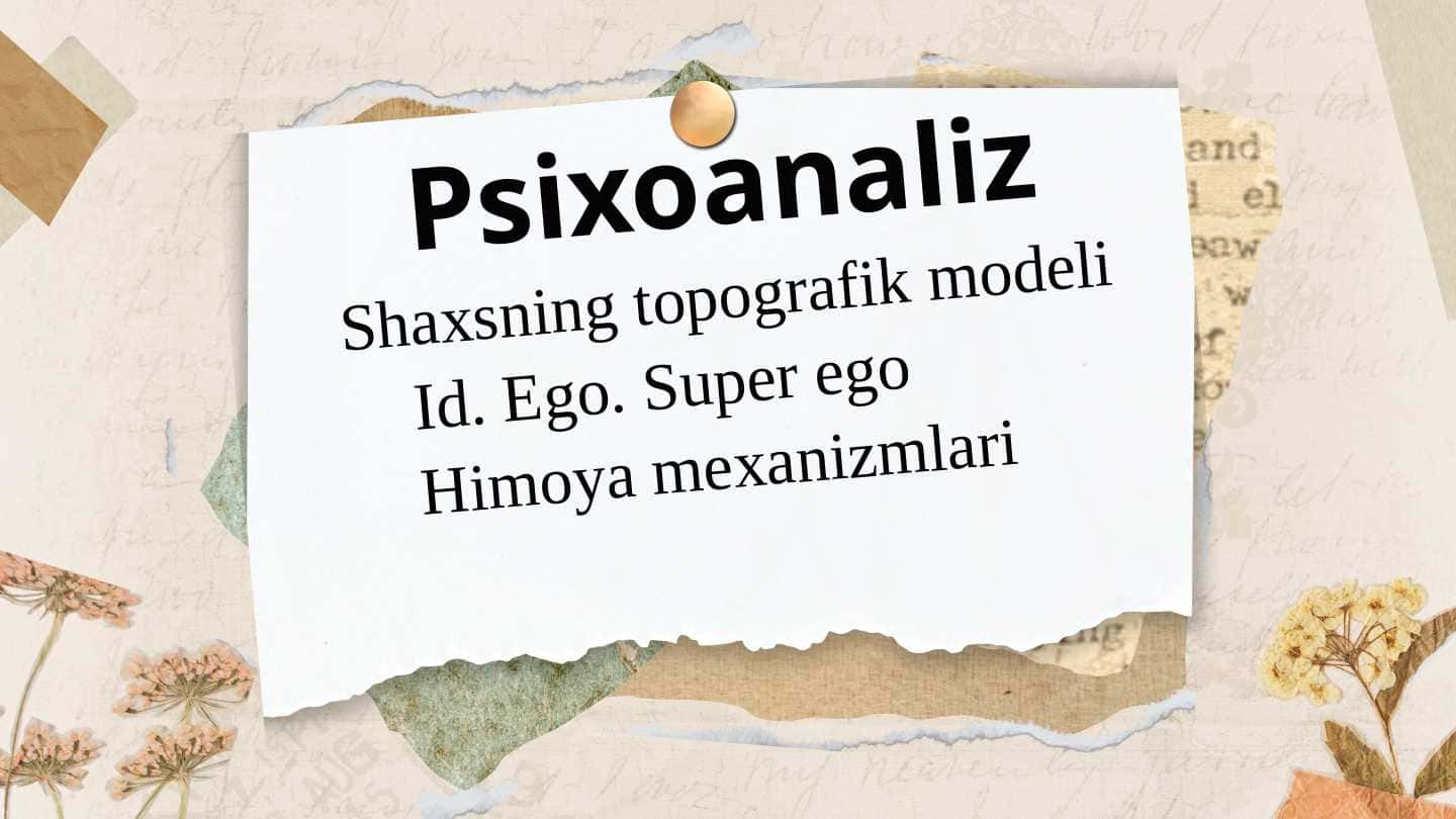 Psixoanaliz. Shaxsning topografik modeli Id. Ego. Super ego. Himoya mexanizmlari