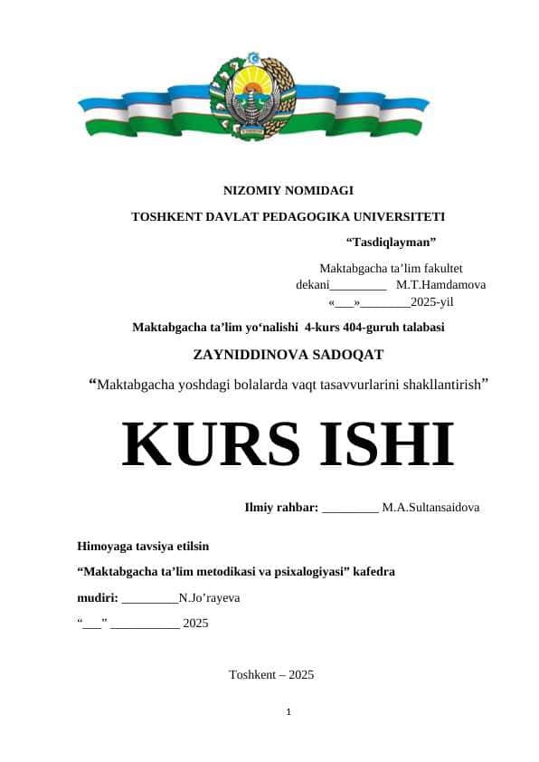 Maktabgacha yoshdagi bolalarda vaqt tasavvurlarini shakllantirish