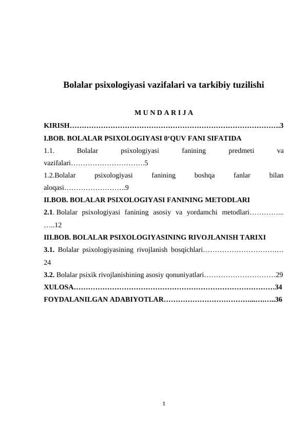 Bolalar psixologiyasi vazifalari va tarkibiy tuzilishi