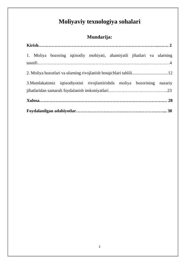 Moliya bozorining iqtisodiy mohiyati, ahamiyatli