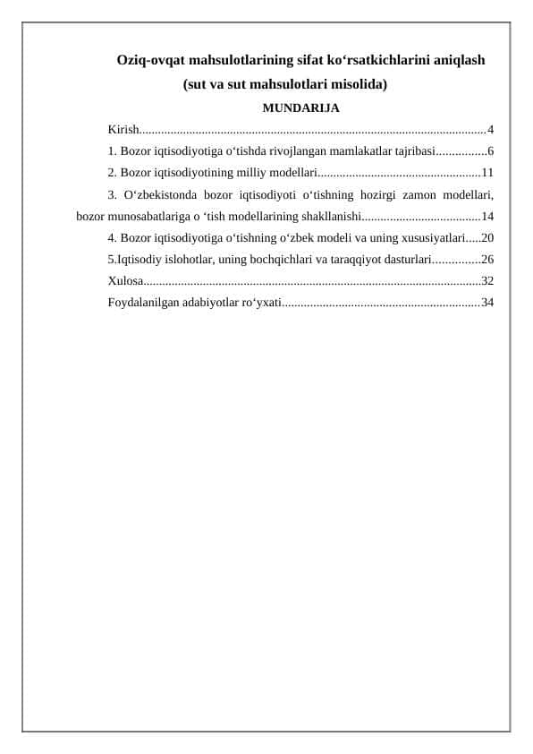 Oziq-ovqat mahsulotlarining sifat ko‘rsatkichlarini aniqlash (sut va sut mahsulotlari misolida)