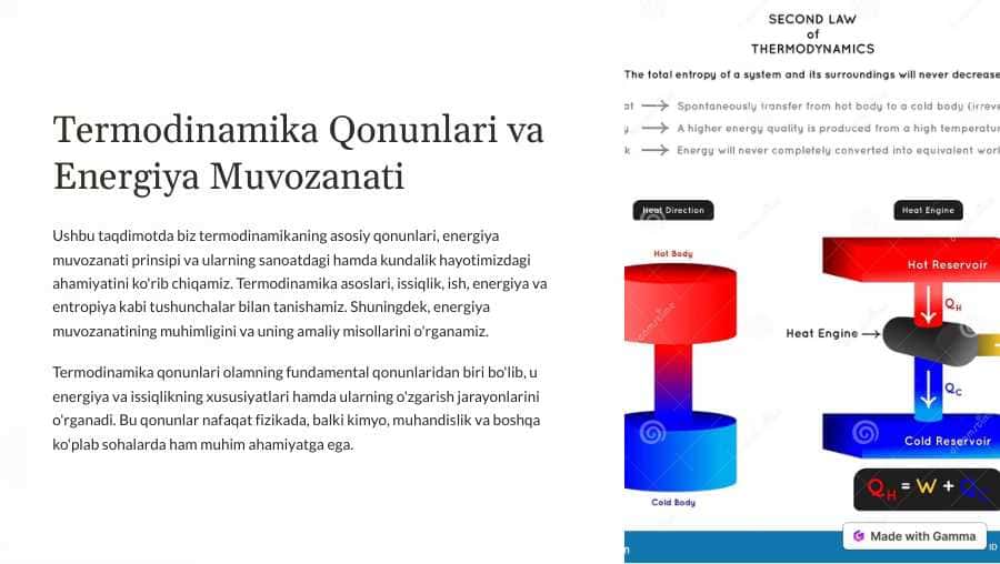 Termodinamika-Qonunlari-va-Energiya-Muvozanati taqdimot slide