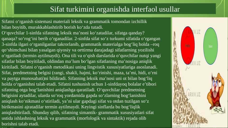 Sifat turkimini organishda interfaol usullar
