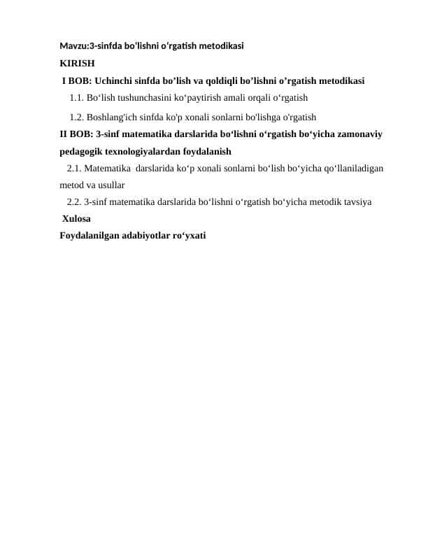 3-sinfda bo‘lishni o‘rgatish metodikasi