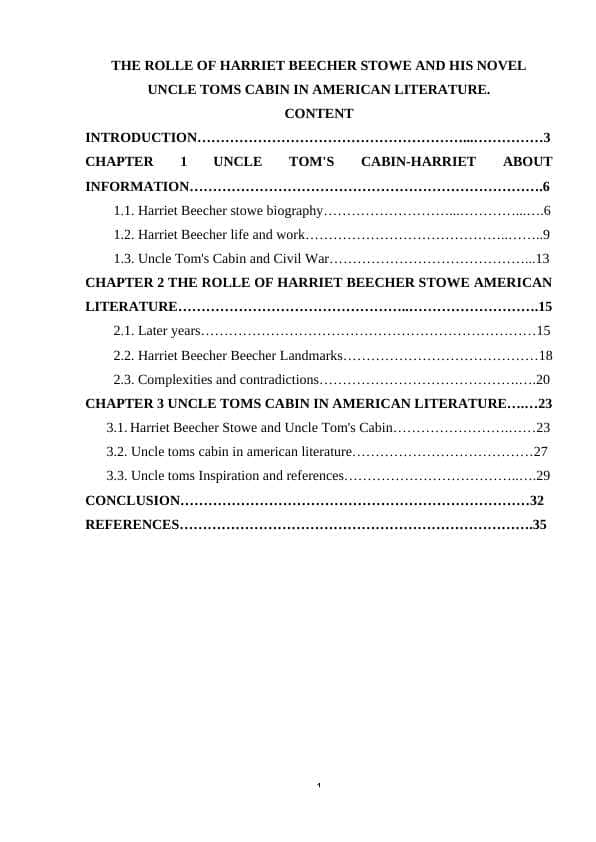 THE ROLLE OF HARRIET BEECHER STOWE AND HIS NOVEL UNCLE TOMS CABIN IN AMERICAN LITERATURE.