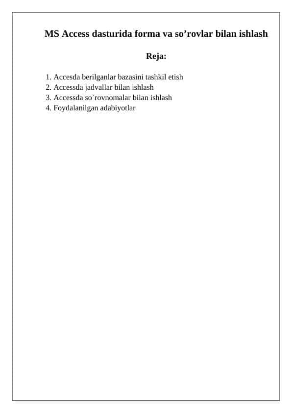 MS Access dasturida forma va so’rovlar bilan ishlash — копия