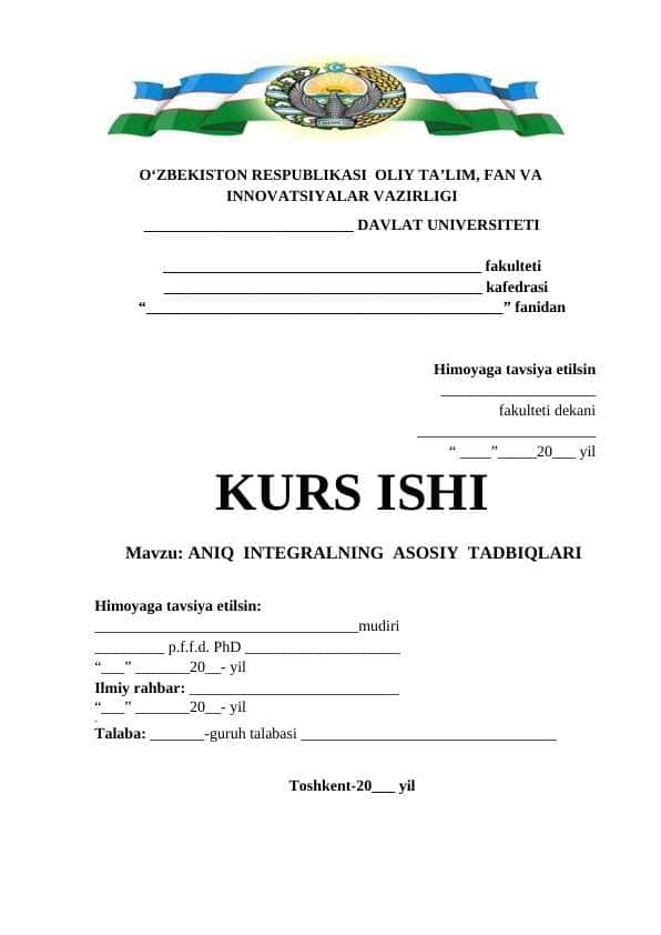 ANIQ INTEGRALNING ASOSIY TADBIQLARI
