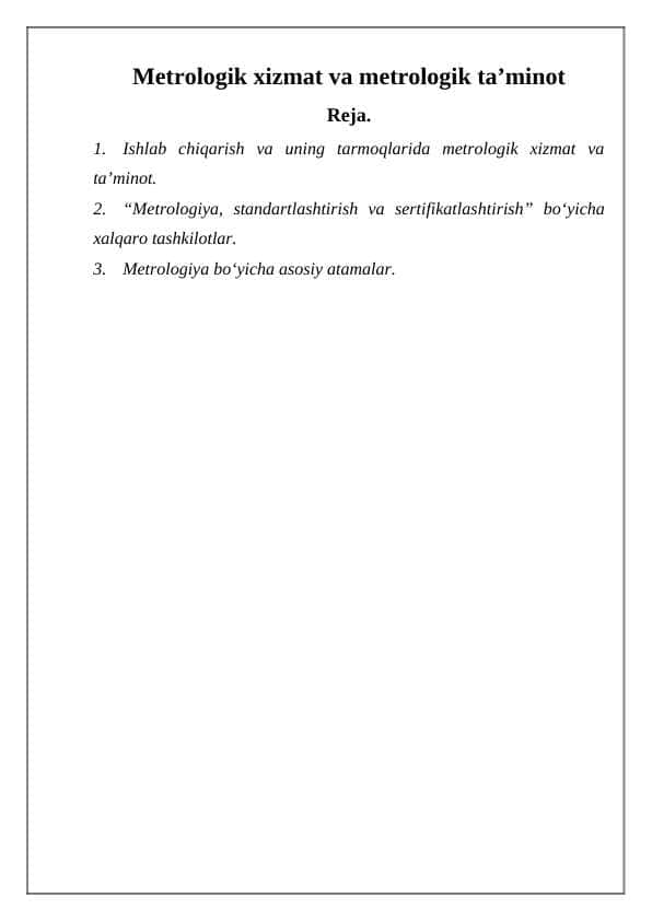 Metrologik xizmat va metrologik