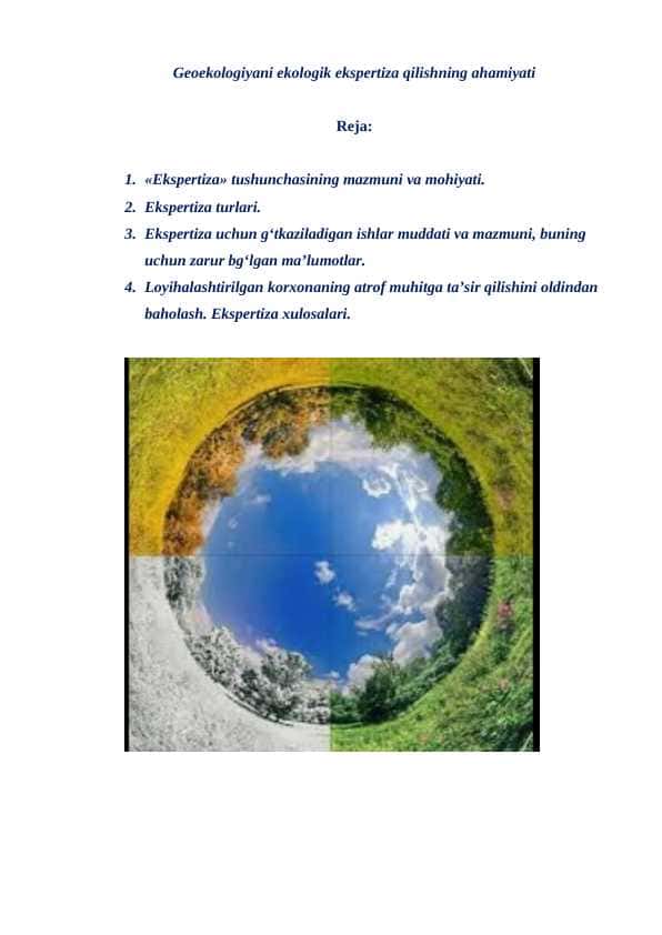 Geoekologiyani ekologik ekspertiza qilishning ahamiyati