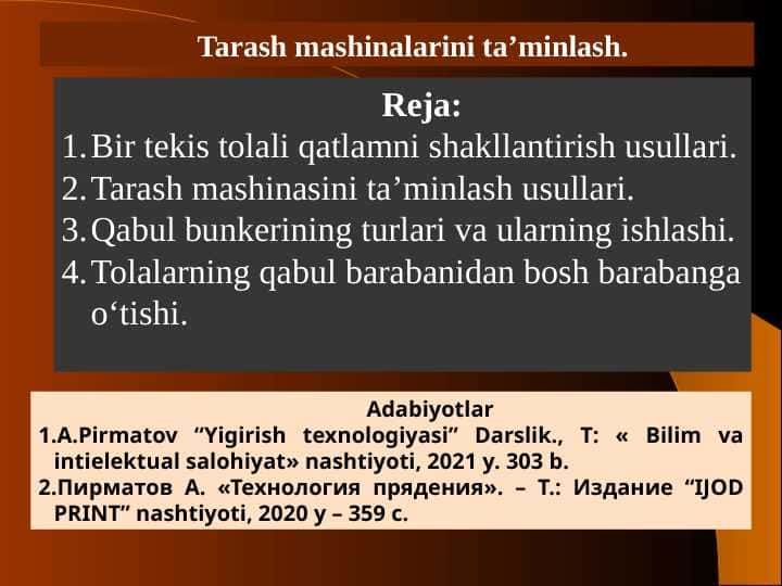 Tarash mashinalarini ta’minlash