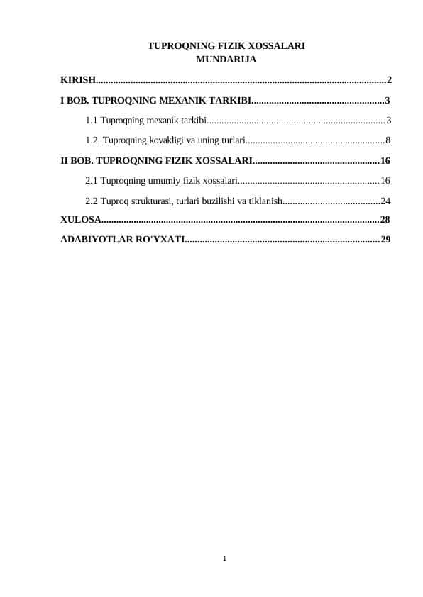 TUPROQNING FIZIK XOSSALARI