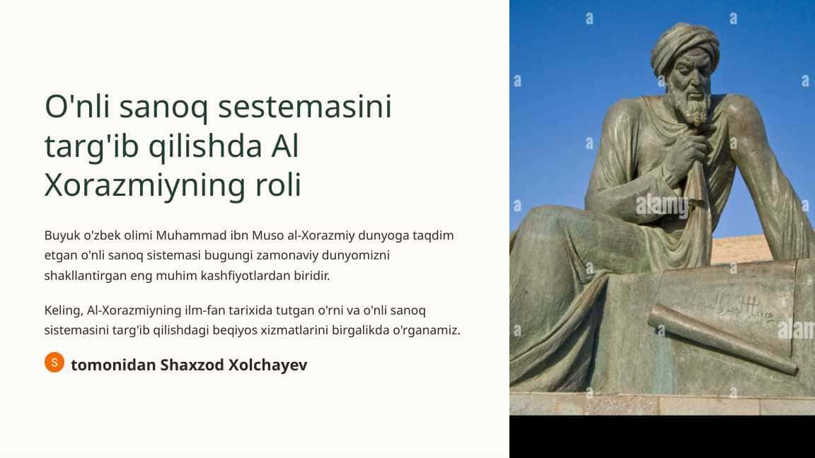 O'nli sanoq sestemasini targ'ib qilishda Al Xorazmiyning roli