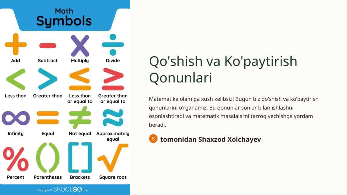 Qo'shish va Ko'paytirish Qonunlari