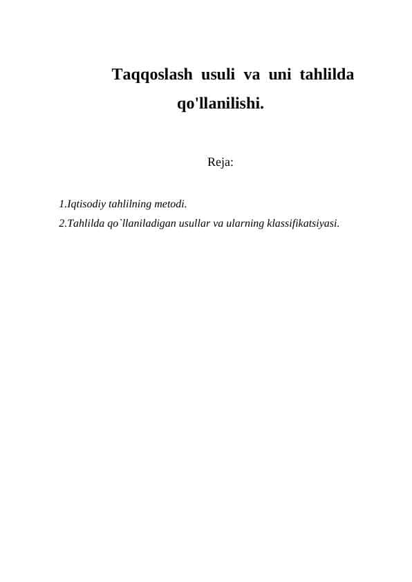 Taqqoslash usuli va uni tahlilda qo'llanilishi