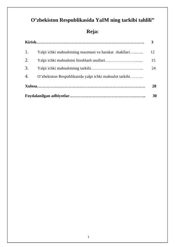 O’zbekiston Respublikasida YaIM ning tarkibi tahlili