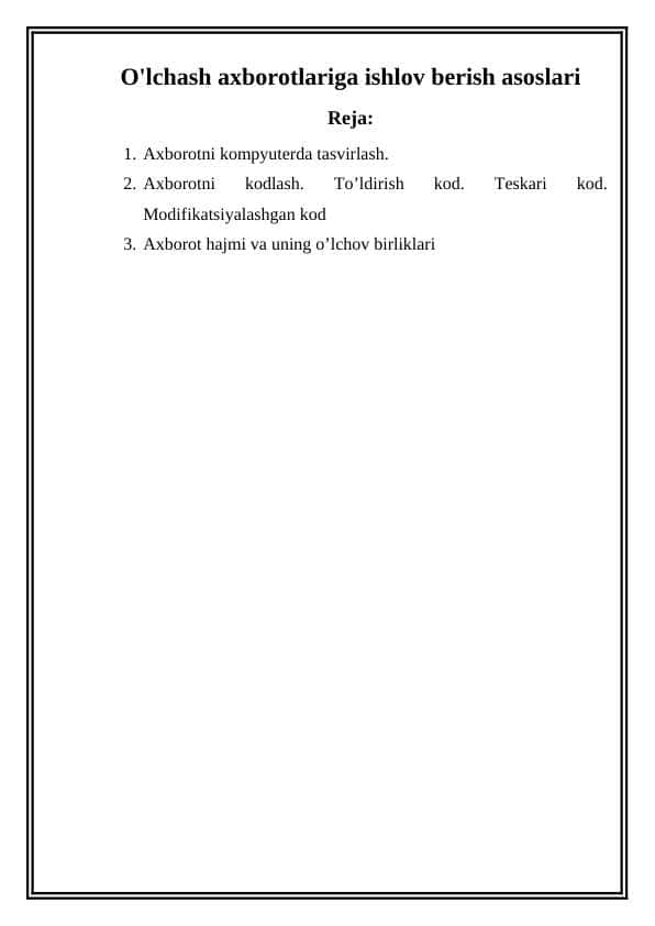 o'lchash axborotlariga ishlov berish asoslari