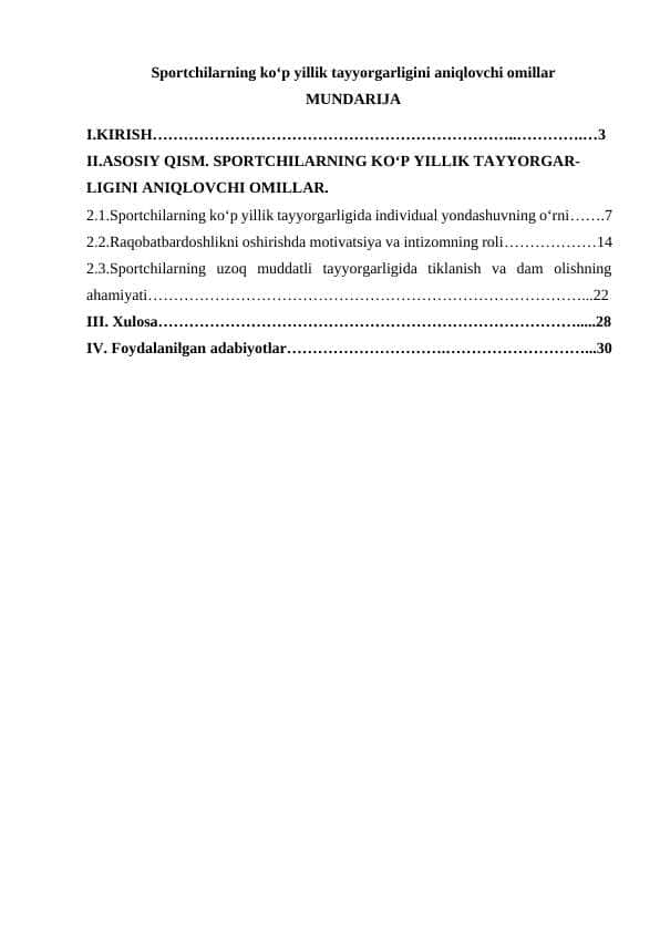 Sportchilarning ko‘p yillik tayyorgarligini aniqlovchi omillar