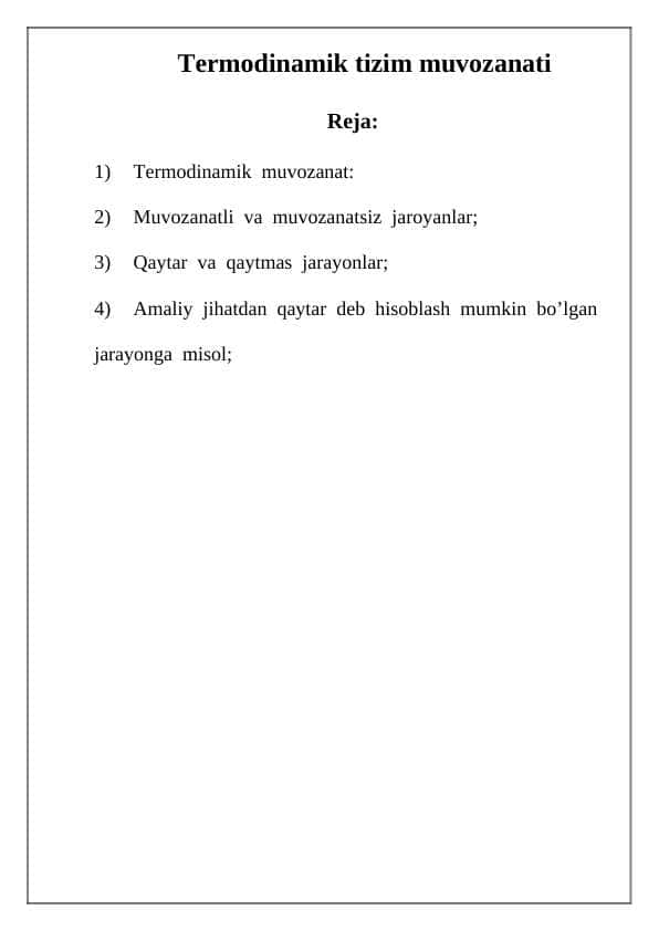 Termodinamik tizim muvozanati