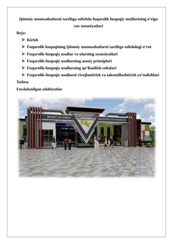 Ijtimoiy munosabatlarni tartibga solishda fuqarolik huquqiy usullarining o‘ziga xos xususiyatlari 25