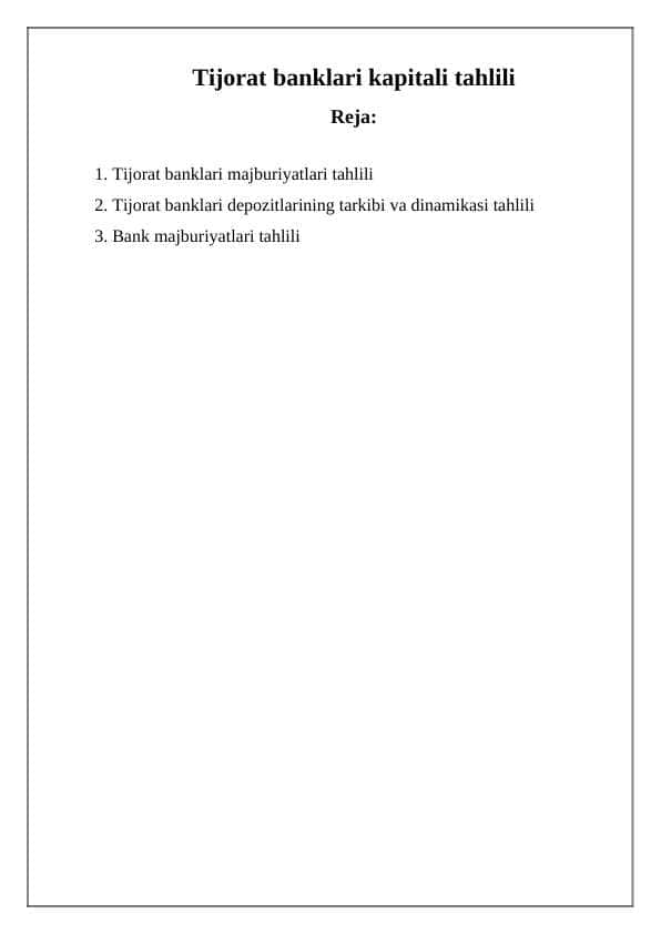 Tijorat banklari kapitali tahlili
