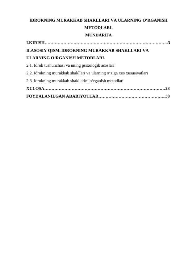 IDROKNING MURAKKAB SHAKLLARI VA ULARNING O‘RGANISH METODLARI.