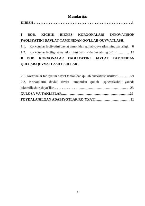 KORXONALAR FAOLIYATINI DAVLAT TOMONIDAN QO’LLAB-QUVVATLASH