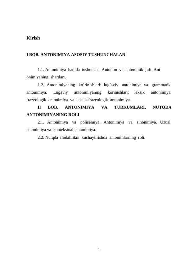 Antonima va Antonimlar talqini
