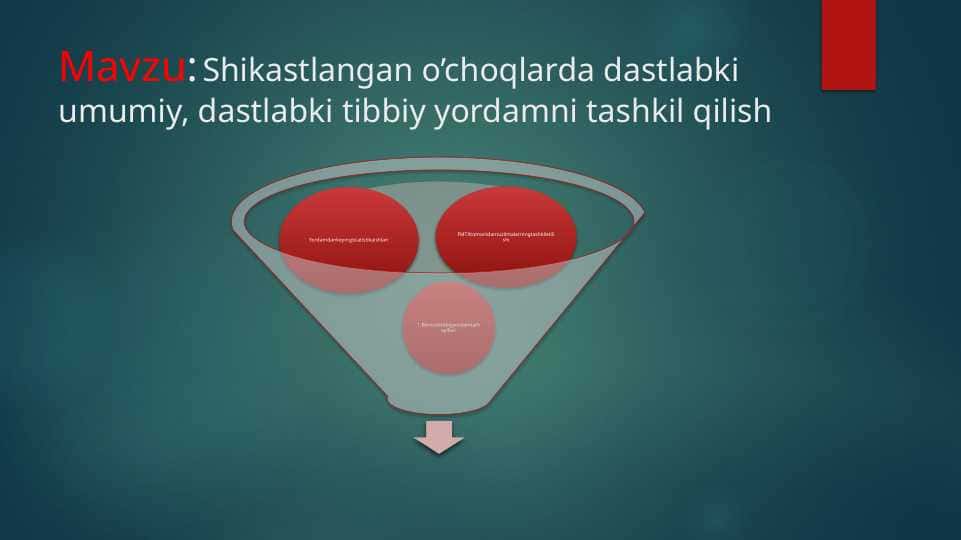 Shikastlangan o’choqlarda dastlabki umumiy, dastlabki tibbiy yordamni tashkil qilish