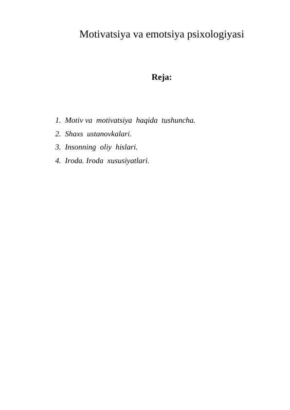 Motivatsiya va emotsiya psixologiyasi
