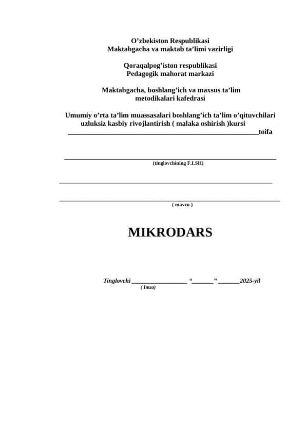 Ming ichida qo’shish va ayirishni o’rganishga doir bir soatlik dars ishlanmasi.