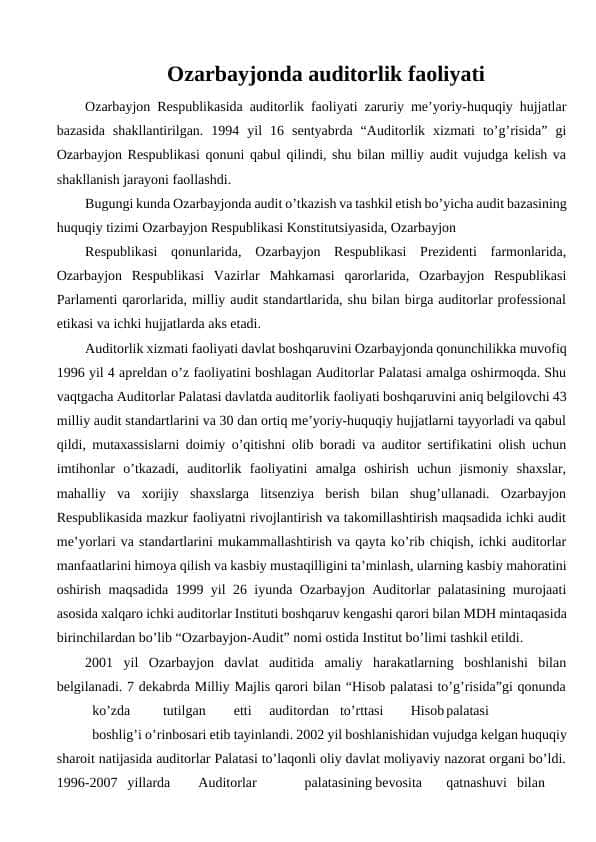 Ozarbayjonda auditorlik faoliyati