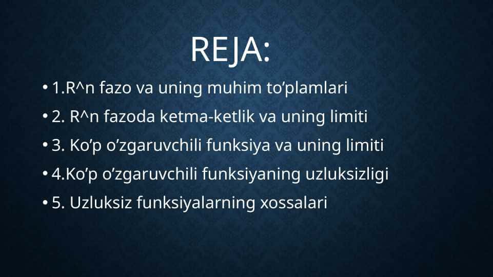 R^n fazo va uning muhim to’plamlari