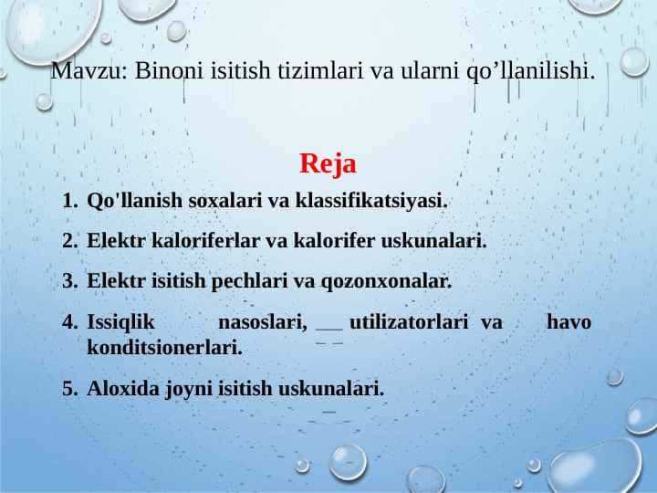 binoni isitish tizimlari