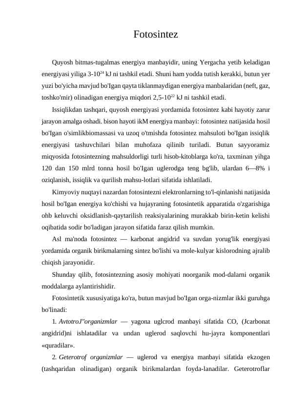 Fotosintez