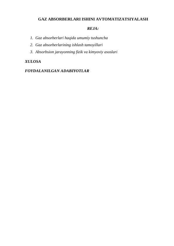 GAZ ABSORBERLARI ISHINI AVTOMATIZATSIYALASH