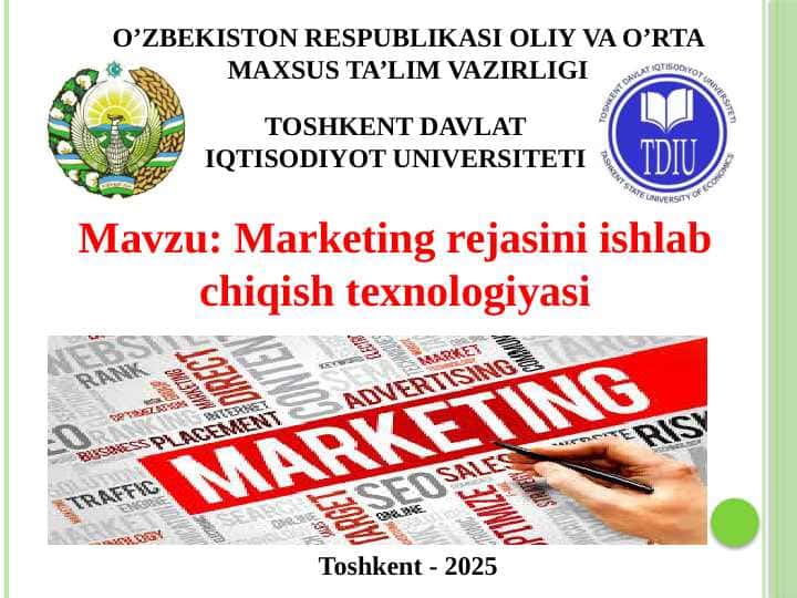 Marketing rejasini ishlab chiqish texnologiyasi